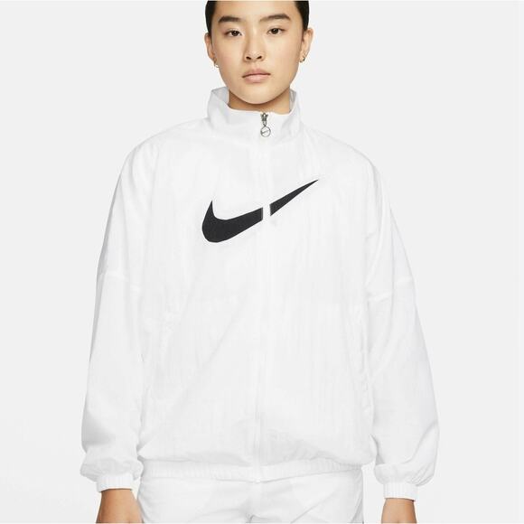 Nike Jackets & Blazers - Nike Sportswear Women's Essential Woven Zip Front Jacket White Black L Large